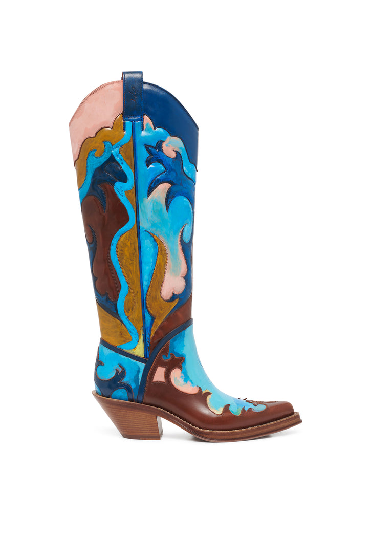 Hand Painted Capitana Cowboy Boot in Pastel Blue Leather
