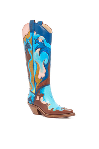 Hand Painted Capitana Cowboy Boot in Pastel Blue Leather