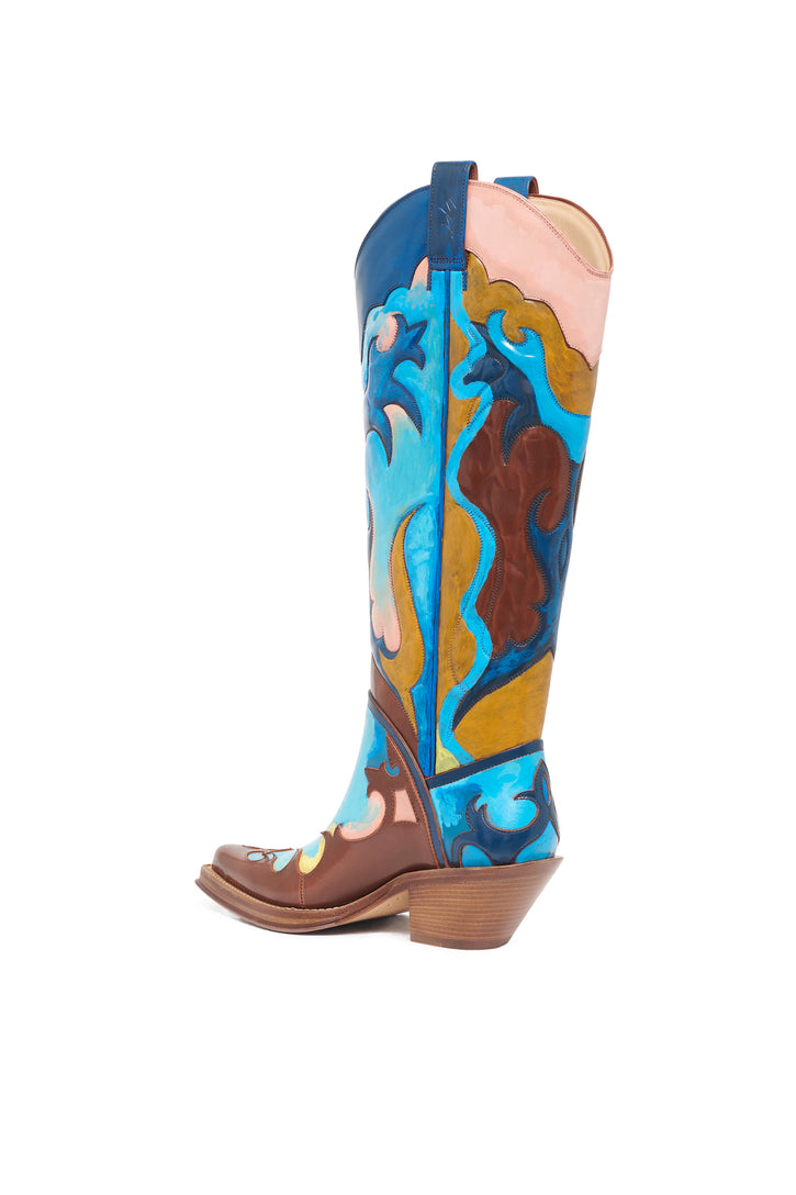 Hand Painted Capitana Cowboy Boot in Pastel Blue Leather