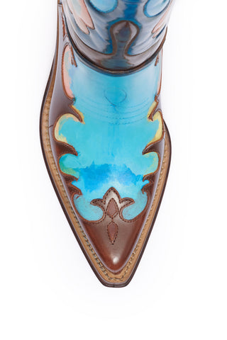 Hand Painted Capitana Cowboy Boot in Pastel Blue Leather