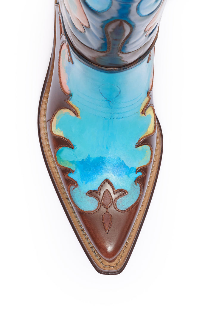 Hand Painted Capitana Cowboy Boot in Pastel Blue Leather