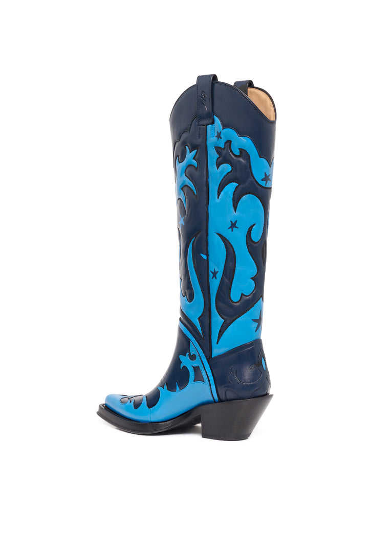 Hand Painted Capitana Boot in Blue & Black Leather