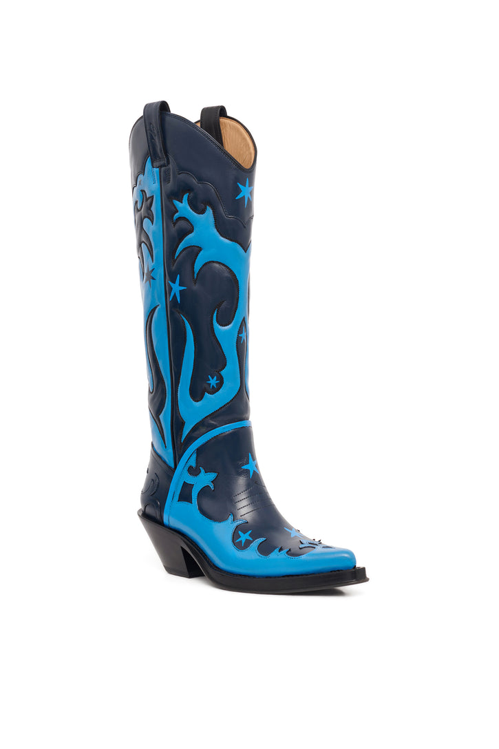 Hand Painted Capitana Boot in Blue & Black Leather