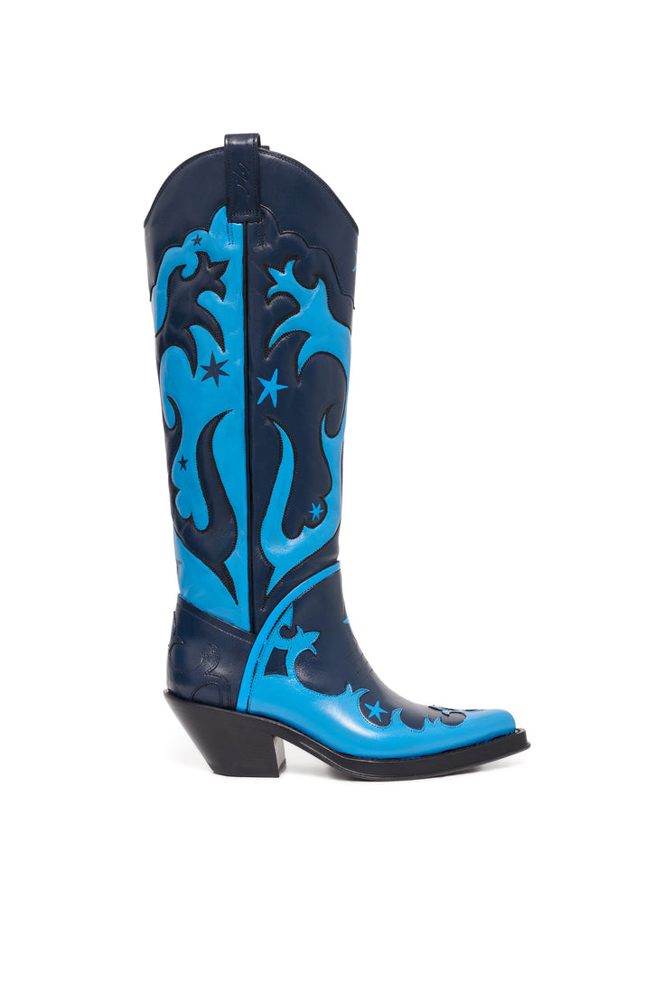 Hand Painted Capitana Boot in Blue & Black Leather