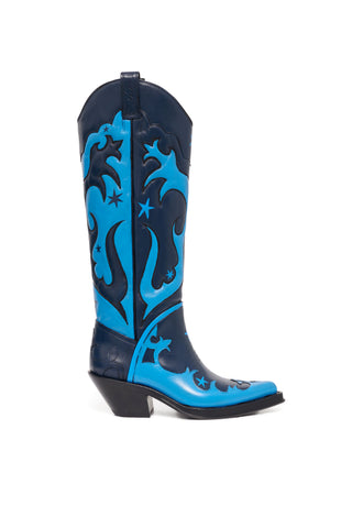 Hand Painted Capitana Cowboy Boot in Blue & Black Leather