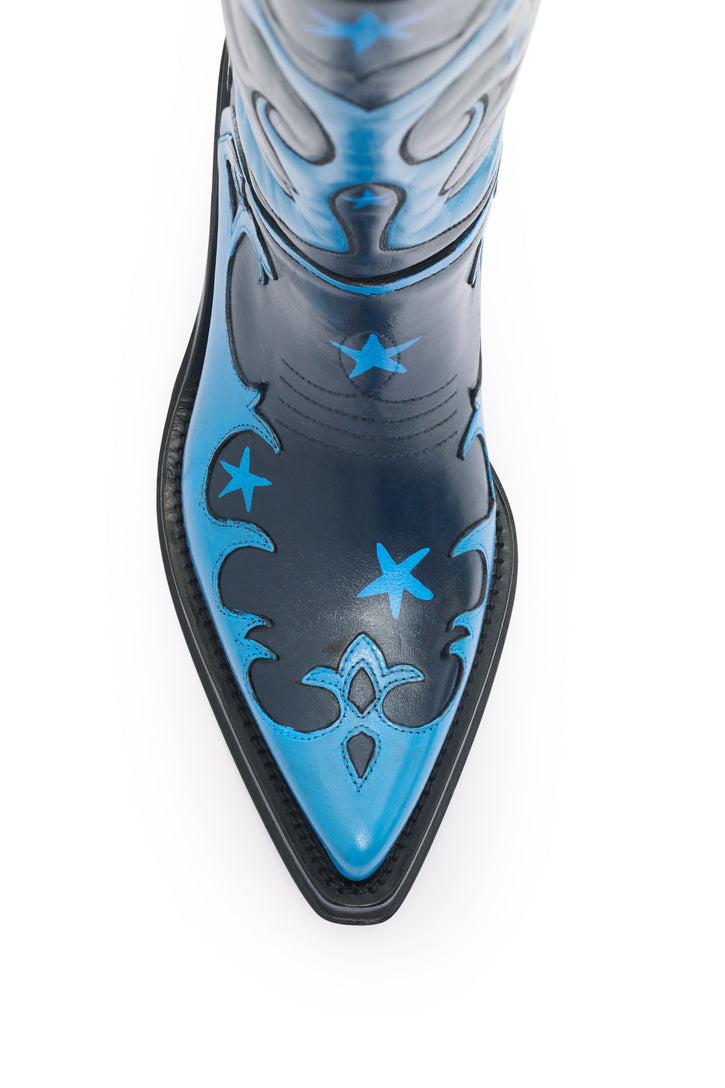 Hand Painted Capitana Boot in Blue & Black Leather