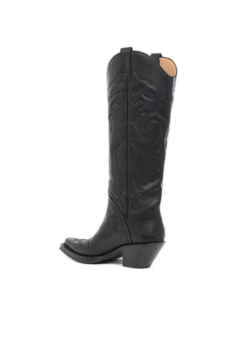Hand Painted Capitana Cowboy Boot in Black & White Leather