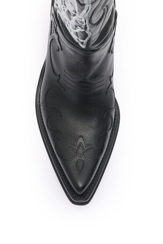 Hand Painted Capitana Cowboy Boot in Black & White Leather