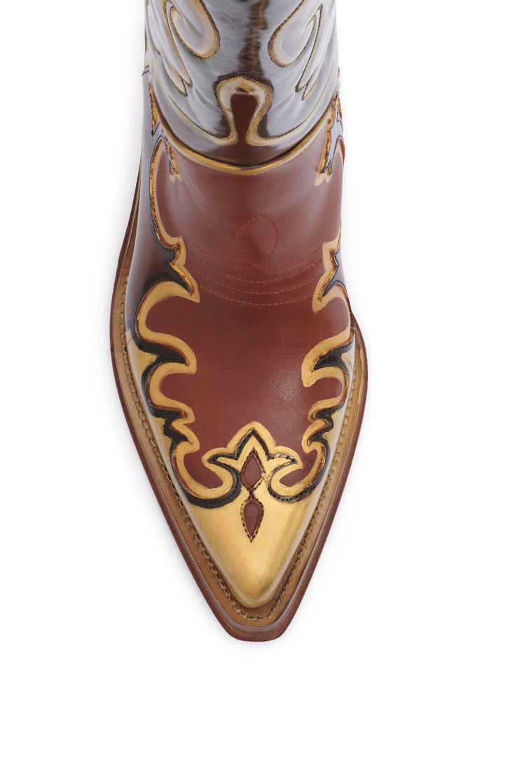 Hand Painted Capitana Cowboy Boot in Gold Leather