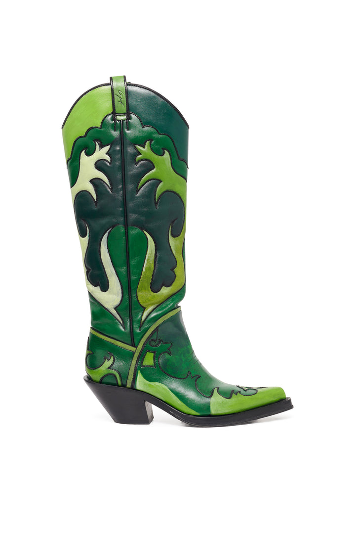 Hand Painted Capitana Boot in Green Multi Leather