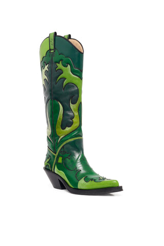 Hand Painted Capitana Cowboy Boot in Green Multi Leather