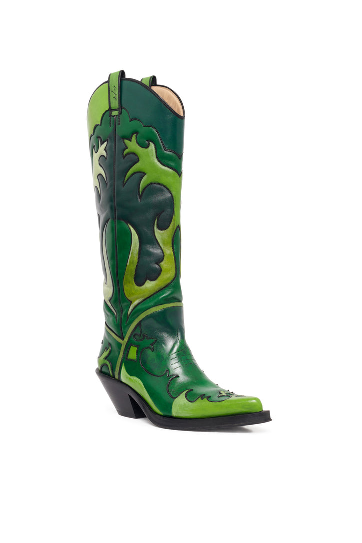 Hand Painted Capitana Boot in Green Multi Leather