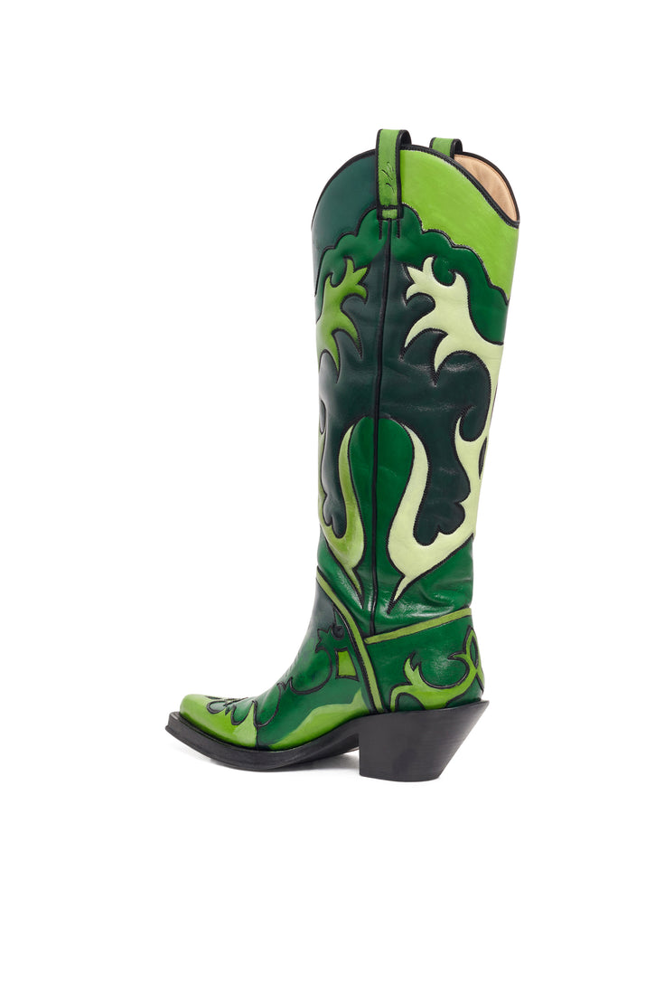 Hand Painted Capitana Boot in Green Multi Leather