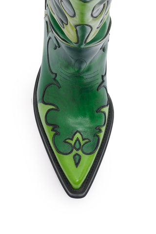 Hand Painted Capitana Cowboy Boot in Green Multi Leather