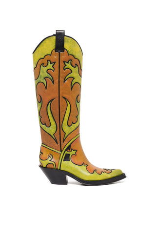 Hand Painted Capitana Coeboy Boot in Orange & Yellow Leather