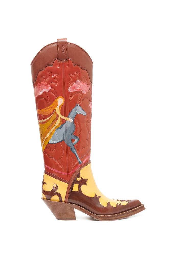 Hand Painted Capitana Cowboy Boot in Sunset Leather