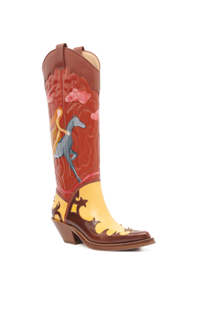 Hand Painted Capitana Cowboy Boot in Sunset Leather