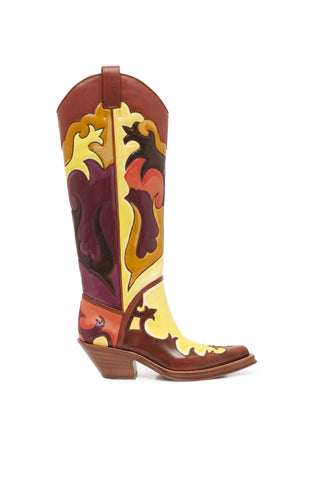 Hand Painted Capitana Cowboy Boot in Yellow Multi Leather