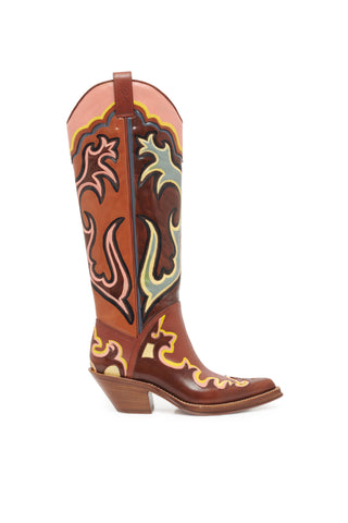 Hand Painted Capitana Cowboy Boot in Peach Multi Leather
