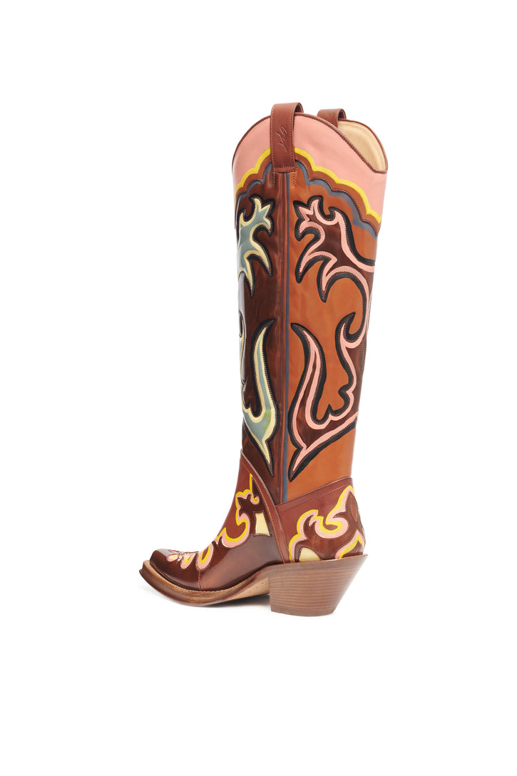 Hand Painted Capitana Cowboy Boot in Peach Multi Leather