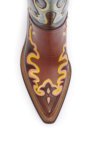 Hand Painted Capitana Cowboy Boot in Peach Multi Leather