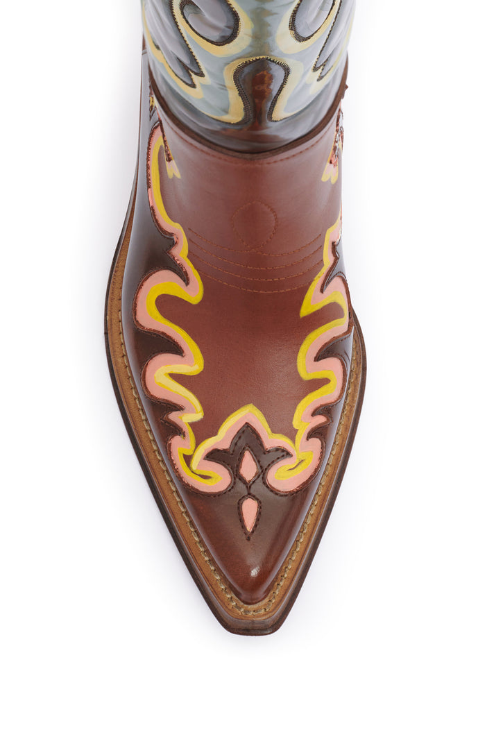 Hand Painted Capitana Cowboy Boot in Peach Multi Leather