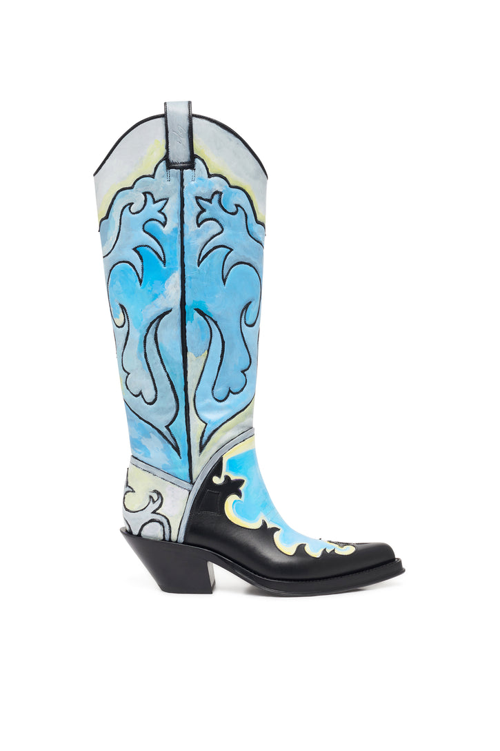 Hand Painted Capitana Cowboy Boot in Cloud Grey Leather