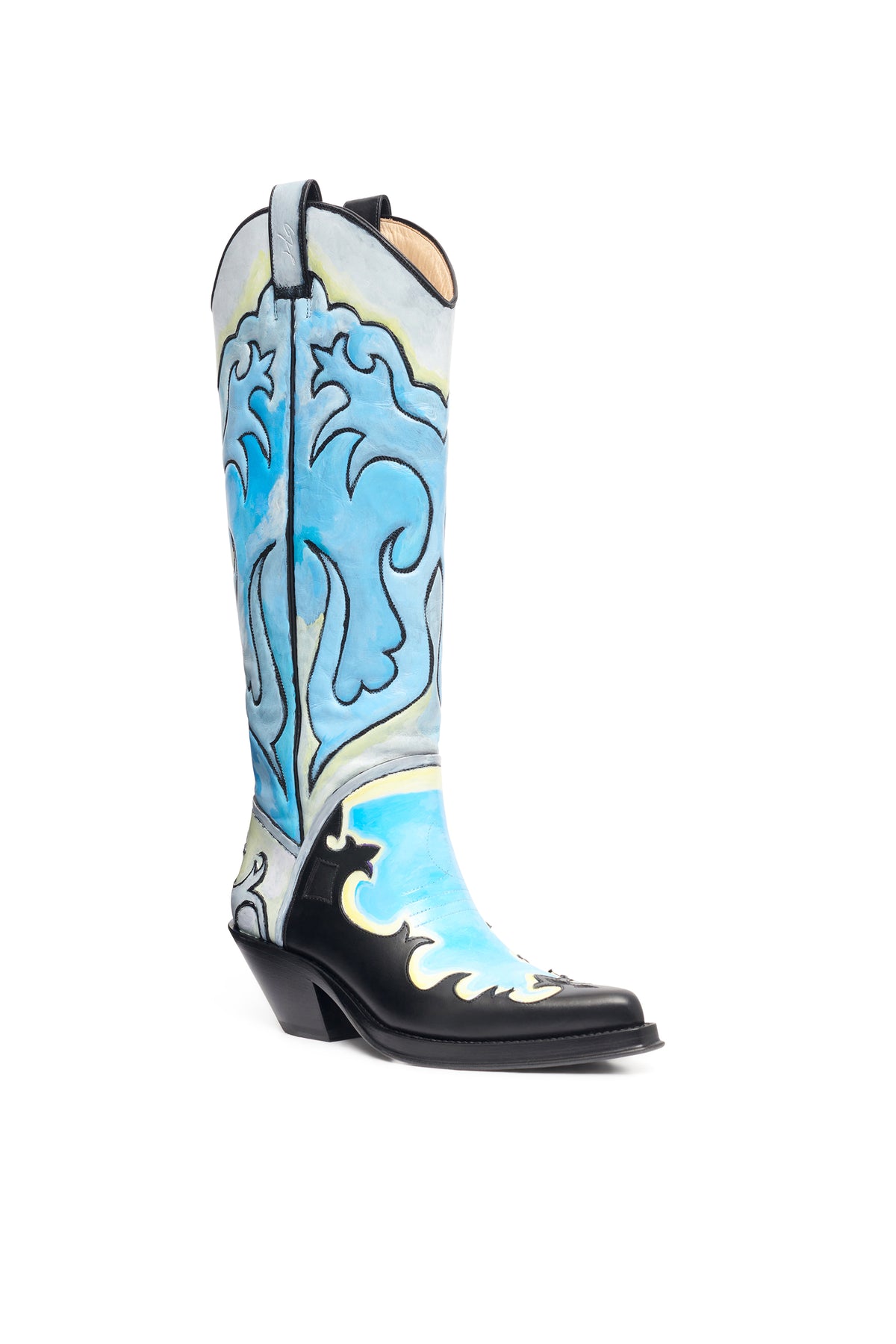 Hand Painted Capitana Cowboy Boot in Cloud Grey Leather