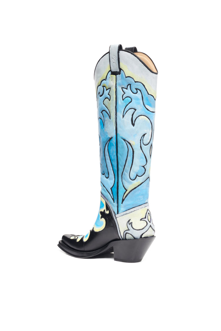 Hand Painted Capitana Cowboy Boot in Cloud Grey Leather