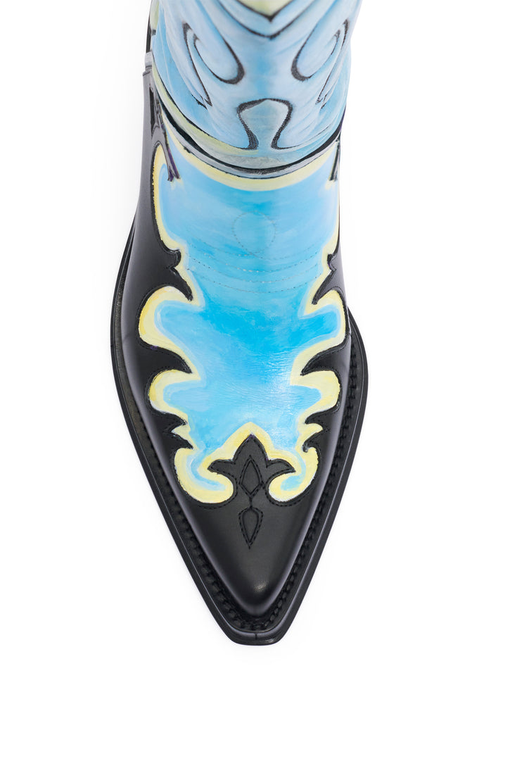 Hand Painted Capitana Cowboy Boot in Cloud Grey Leather