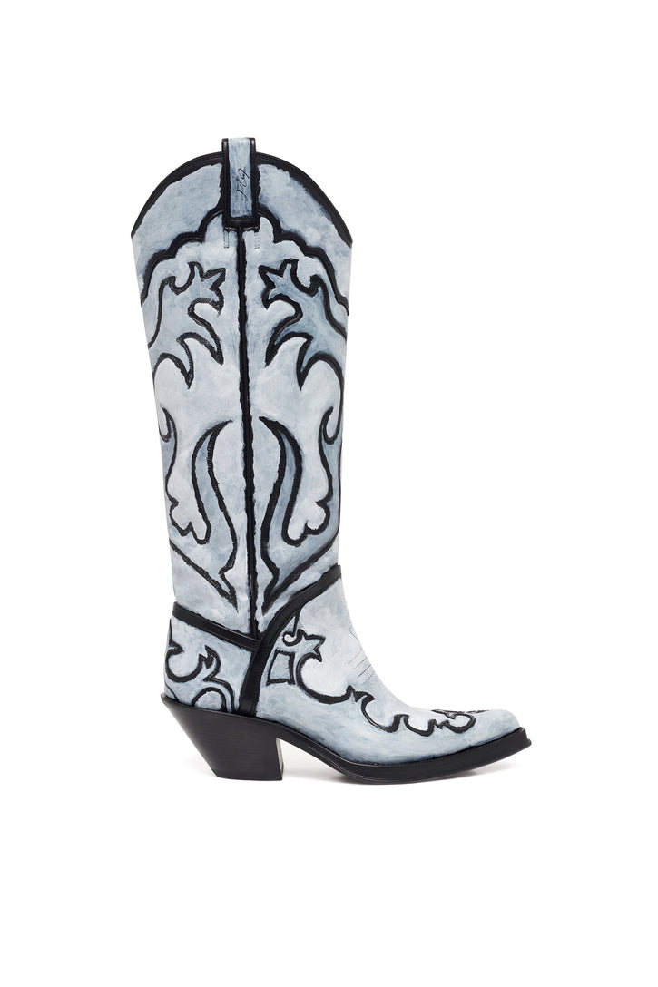 Hand Painted Capitana Cowboy Boot in Grey Leather