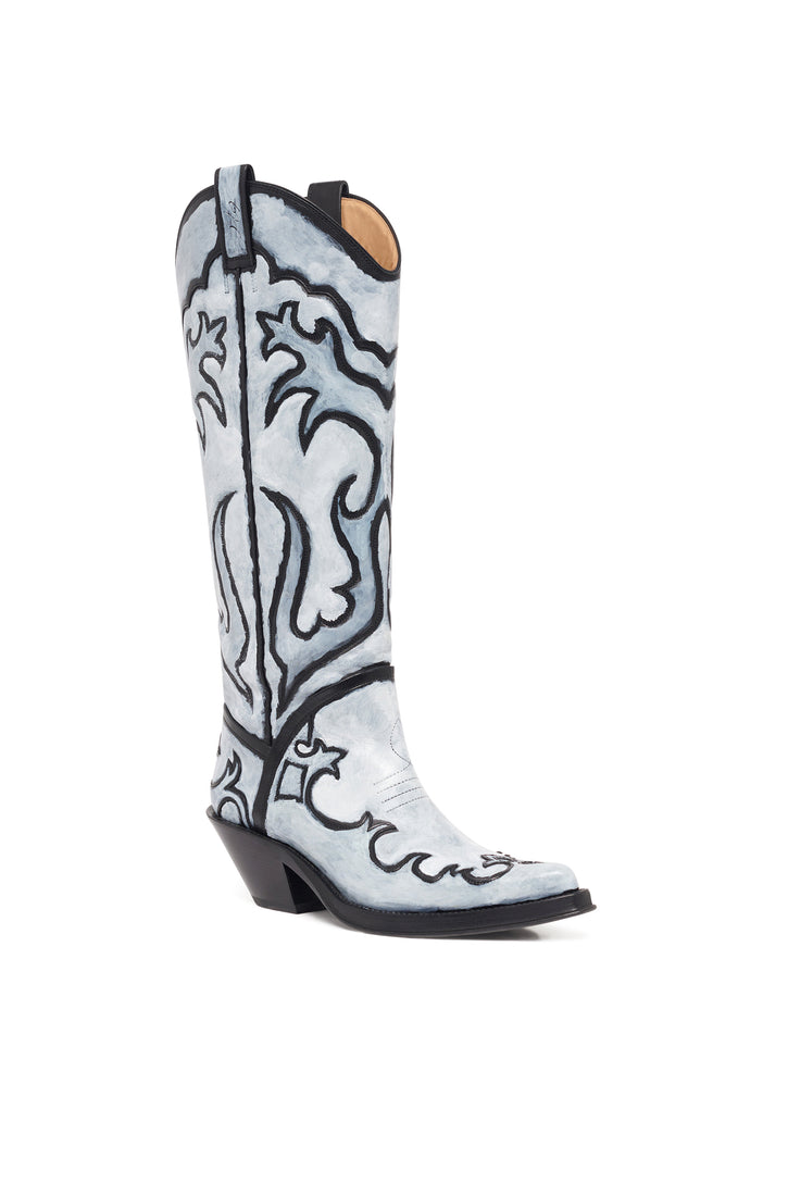 Hand Painted Capitana Cowboy Boot in Grey Leather