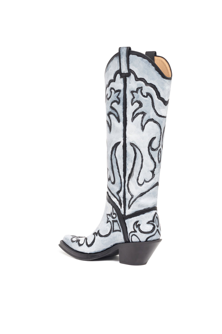 Hand Painted Capitana Cowboy Boot in Grey Leather