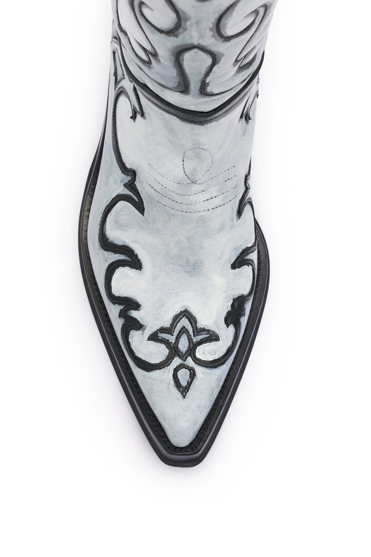 Hand Painted Capitana Cowboy Boot in Grey Leather