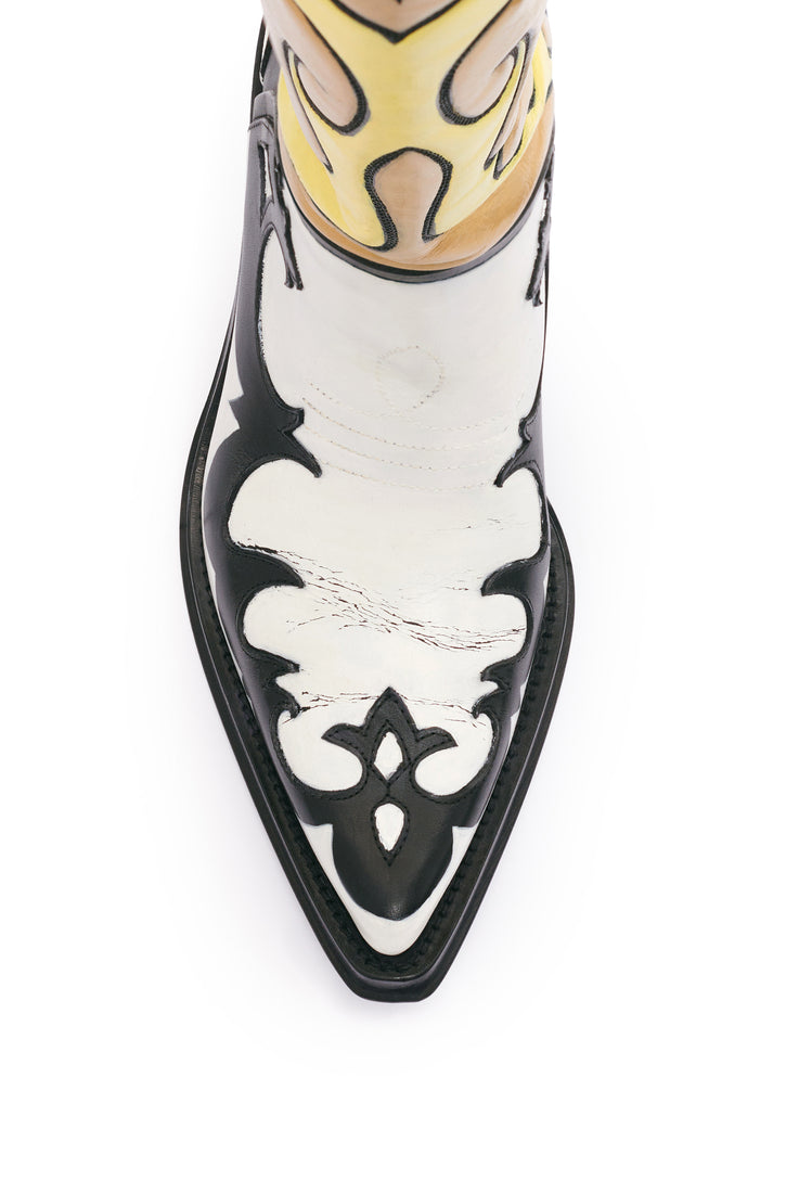 Hand Painted Capitana Cowboy Boot in Black, White & Yellow Leather