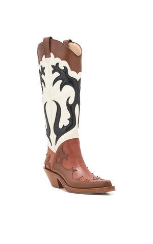 Capitana Cowboy Boot in Cognac Multi Leather