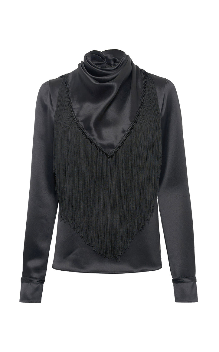 Anderson Scarf Fringe Top in Black Silk