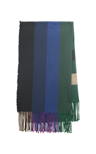 Multi Cashmere Halo Plaid Blanket with Fringe - Flat Lay | Gabriela Hearst