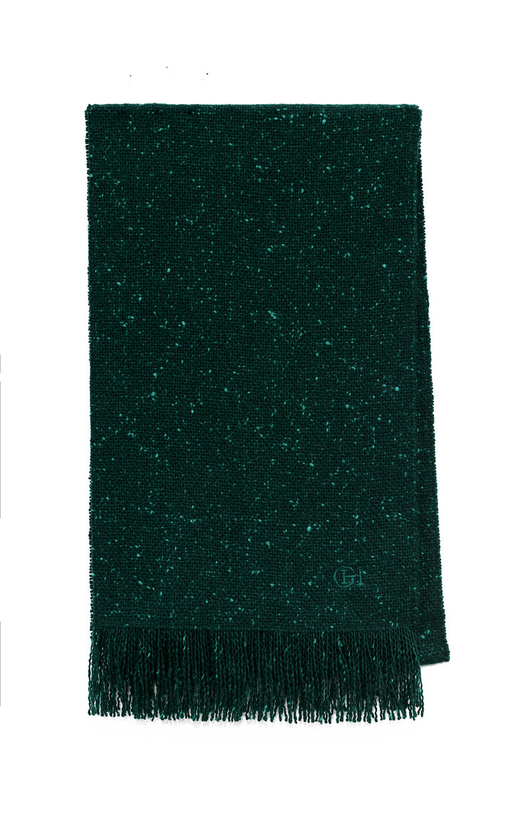 Illumina Fringe Scarf in English Green Speckled Cashmere