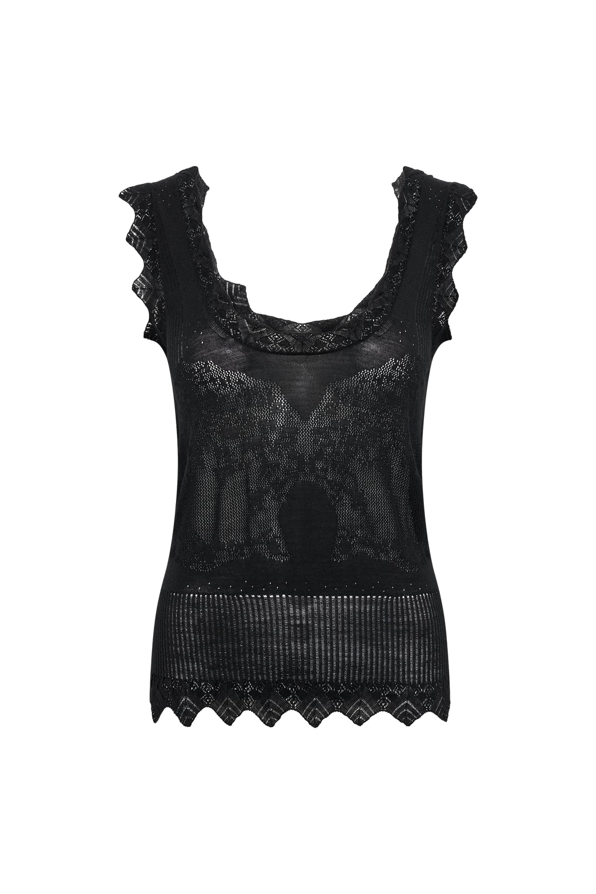 Scripta Knit Tank Top in Black Merino Wool Lace
