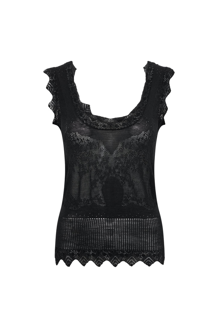 Scripta Knit Tank Top in Black Merino Wool Lace