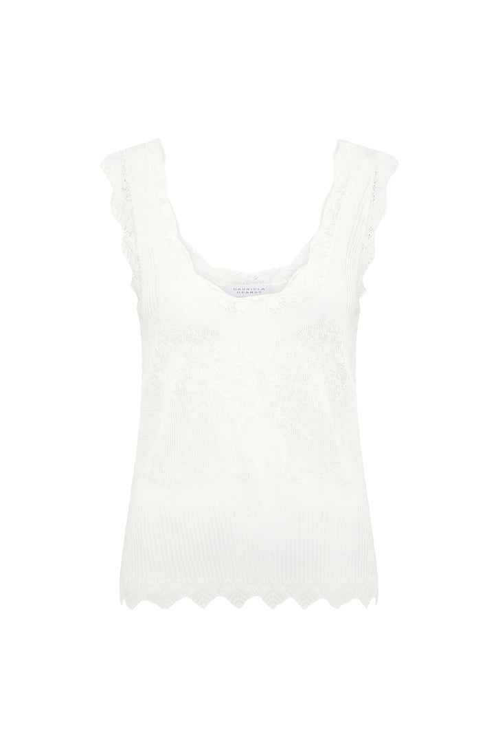Scripta Knit Tank Top in White Merino Wool Lace