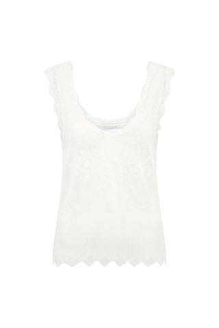 Scripta Pointelle Knit Lace Tank Top in White Merino Wool