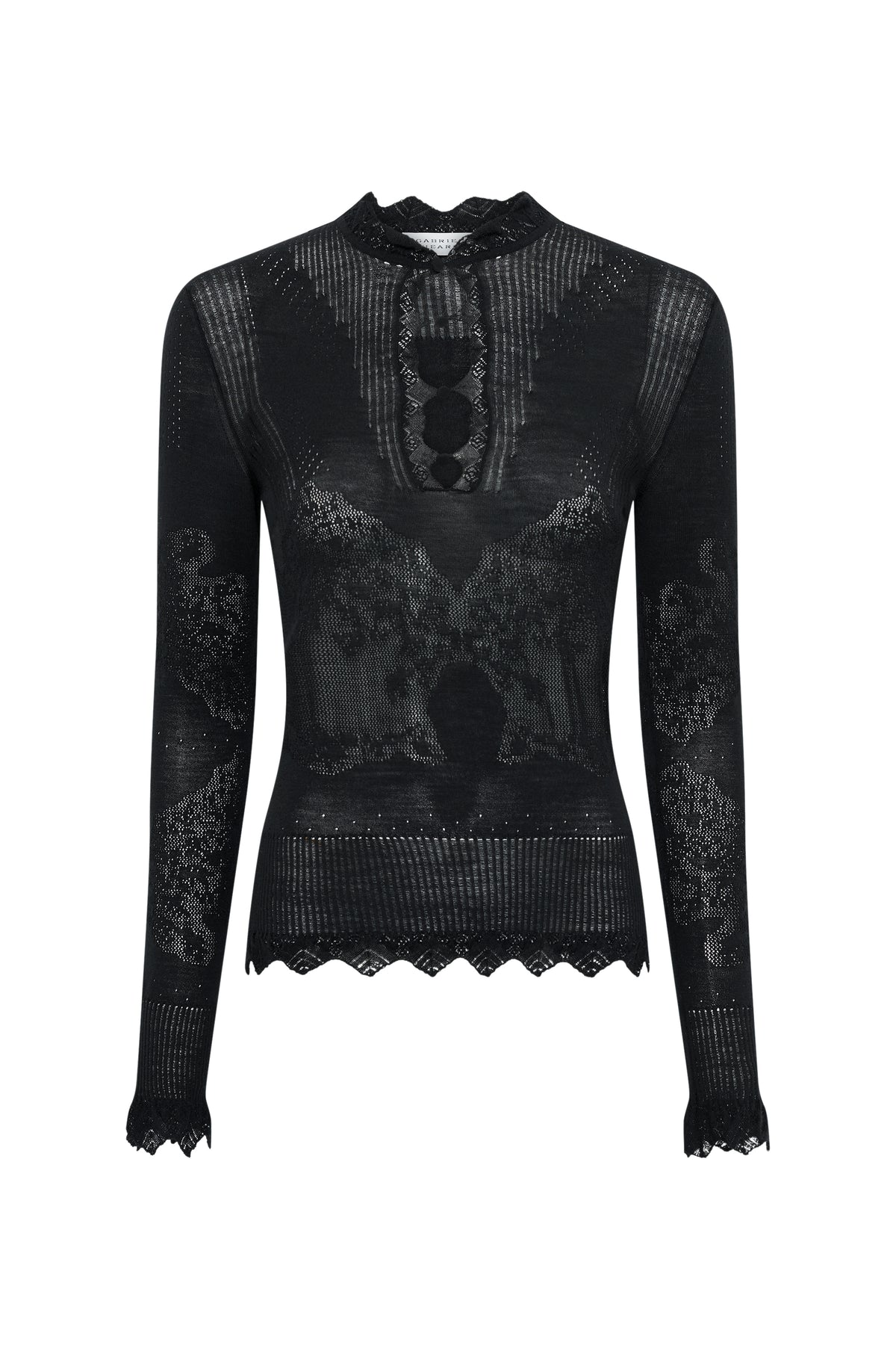 Severn Knit Henley in Black Merino Wool Lace