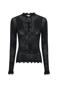 Severn Knit Henley in Black Merino Wool Lace
