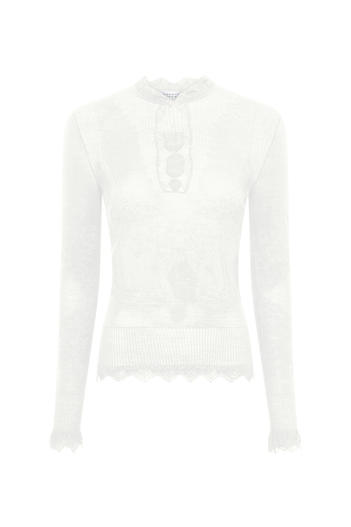 Severn Knit Henley in White Merino Wool Lace