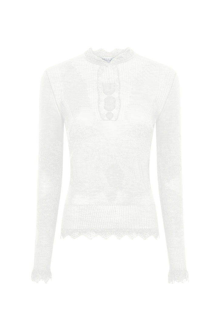 Severn Knit Henley in White Merino Wool Lace