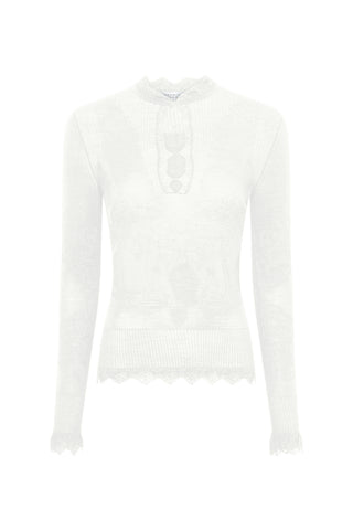 Severn Pointelle Knit Lace Henley in White Merino Wool