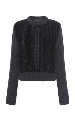Toth Knit Pullover in Black Cashmere & Shearling