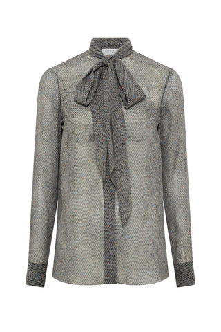 Shildon Top in Charcoal Multi Printed Silk Georgette
